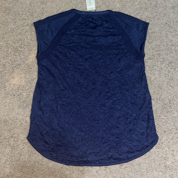 Sundance Romance Textured Short-Sleeve Tee Top Eyelet Lace-Trim Navy Blue Small - Picture 5 of 7